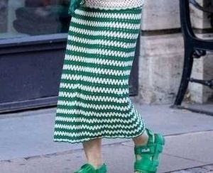 Crochet Knit Green Striped Skirt