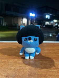 Cute Blue Cat Plush Keychain with Black Bob