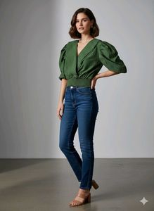 Elegant Green Puff Sleeve Top