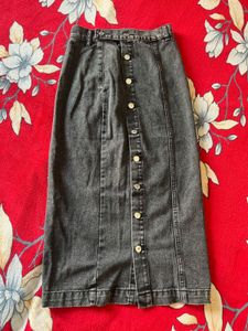 Black Button Denim long Skirt