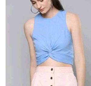 SASSAFRAS Blue Knotted Crop Top
