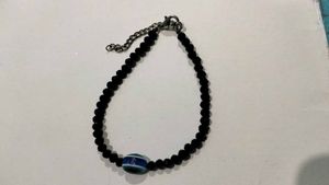 Black Beaded Bracelet with Blue Accent