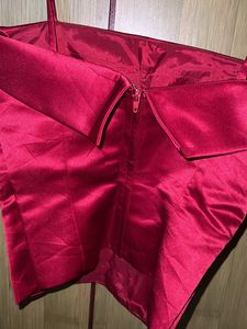 Red Satin Bardot Top