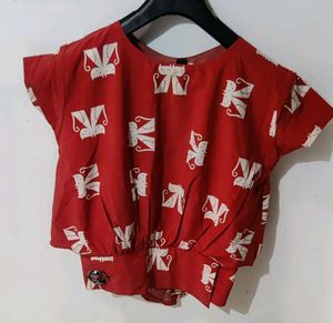 Patterned Red Crop Top