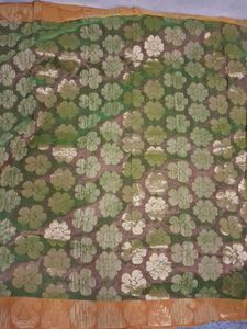 Gold &amp; Green Floral Silk Saree