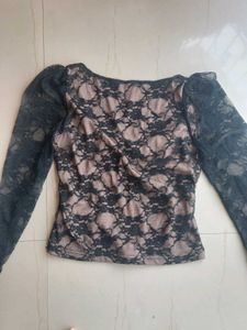 Urbanic Black Fitted Net Top(M)