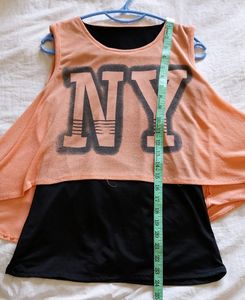 Women Peach And Black Western Top
