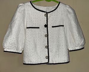 Chic White Chanel inspire Tweed top