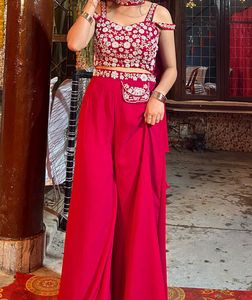 Pearl Work Red Sharara