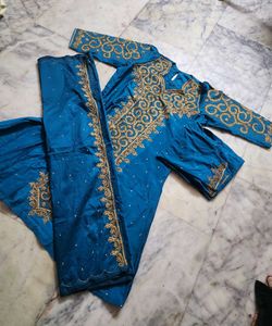Teal &amp; Gold Embroidered Dress