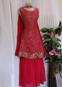 Red Embroidered Kurta/Sharara Set