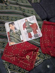 Green Bandhani Kurta Set L Size