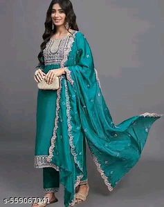 Teal Embroidered Kurta Set