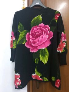 Latest Black Woolen Flower Print With Stone Work