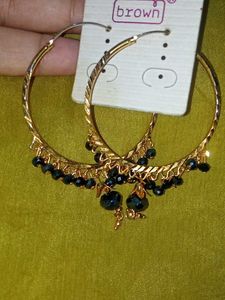 Gold Hoop Earrings with Black Beads