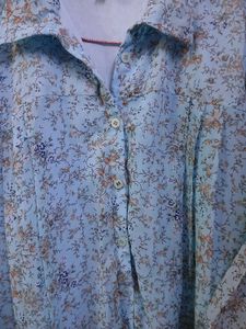 Blue Floral Button-Down Top