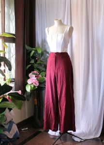 Lov Burgundy Wide Leg Fit High Rise Pants
