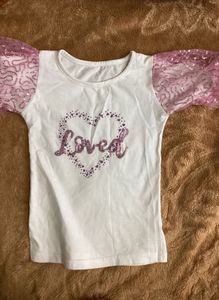 Girl's 'Loved' Sequin Sleeve Tee & trouser