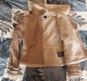 Tan Genuine Suede Leather Sherpa Jacket