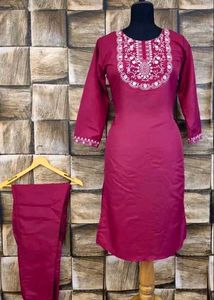 Maroon Embroidered Kurti Bottom And Dupatta Set