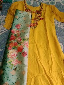 Yellow Embroidered Kurta with dupatta