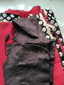 Red Saree With Dark Brown Border... Navratri Sale