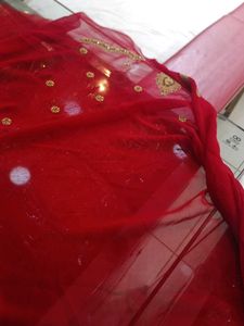 Red &amp; Gold Embellished Saree (Issue)