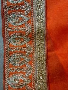 Orange Embroidered Lehenga style saree