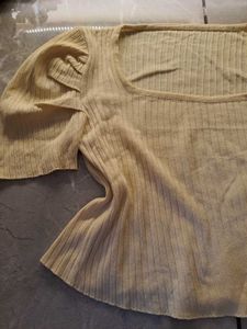 &#34;Sunshine Charm Ribbed Top With Puffed Sleeves ☀️✨