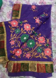 Elegant Purple Embroidered Saree