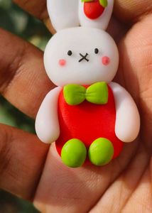 Clay Strawberry Rabbit Charm