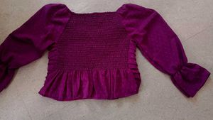 Beautiful Purple Crop Top With Balloon Sleeves