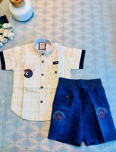 Boys Orange Checkered Shirt &amp; Shorts