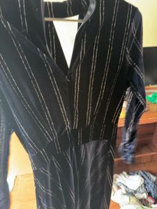 Blue Striped Velvet Dress