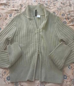[Sage Green] H&amp;M Ribbed Knit Zip-Up Jacket