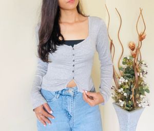 Korean Grey Full Sleeves Top
