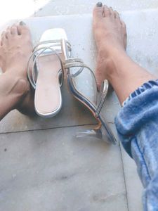 Lavie Silver Embellished Transparent Heels