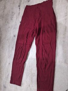 Mom Fit Maroon Cotton Trousers With Zip