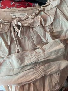 Beige Linen Ruffle Blouse