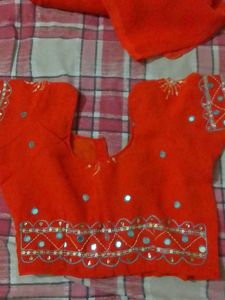 Orange Embroidered Saree With Blouse