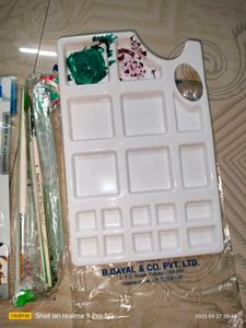 Drawing Plate With 3 Used Dayal Company Brush &amp; 1 New Doms Brush Pack (Consisting 4 Different No Brushes) (16 A4 Art paper Sheets Free)