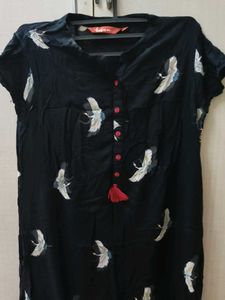 Crane Print Top And Teal Blue Colour Kurta