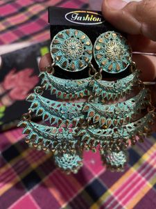 Blue Jhumka With Slight Touch Of Gold Colour