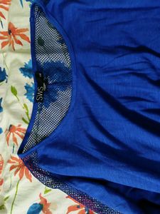 Blue Long Sleeve Top with Mesh Detail