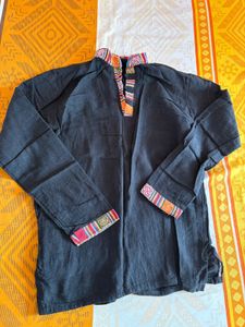 Boho Embroidered Black Kurta