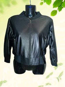 Leather Look Stylish Jacket For Womens Black