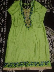 Lime Green &amp; Navy Embroidered Salwar Kameez
