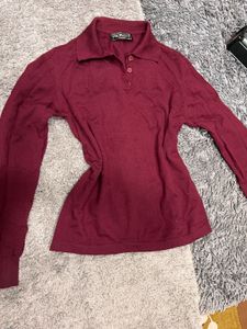 Burgundy Long Sleeve Polo Shirt