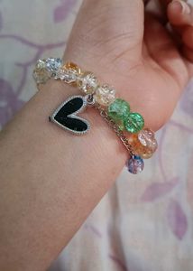 Crystal Bead Bracelet with Heart Charm