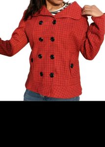 Red Plaid Peacoat